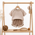 Ensemble 2 Pièces Bébé Haut Manches Courtes + Pantalon 100% Coton Mixte Beige & Kaki Khaki