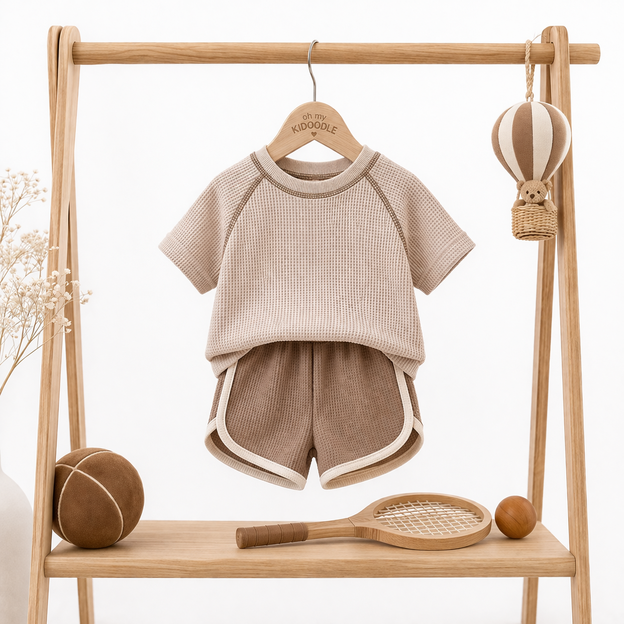 Ensemble 2 Pièces Bébé Haut Manches Courtes + Pantalon 100% Coton Mixte Beige & Kaki Khaki