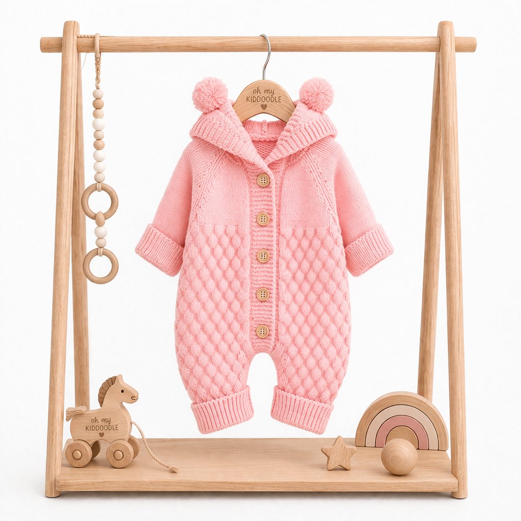 Combinaison Tricotée À Capuche Bébé Pink