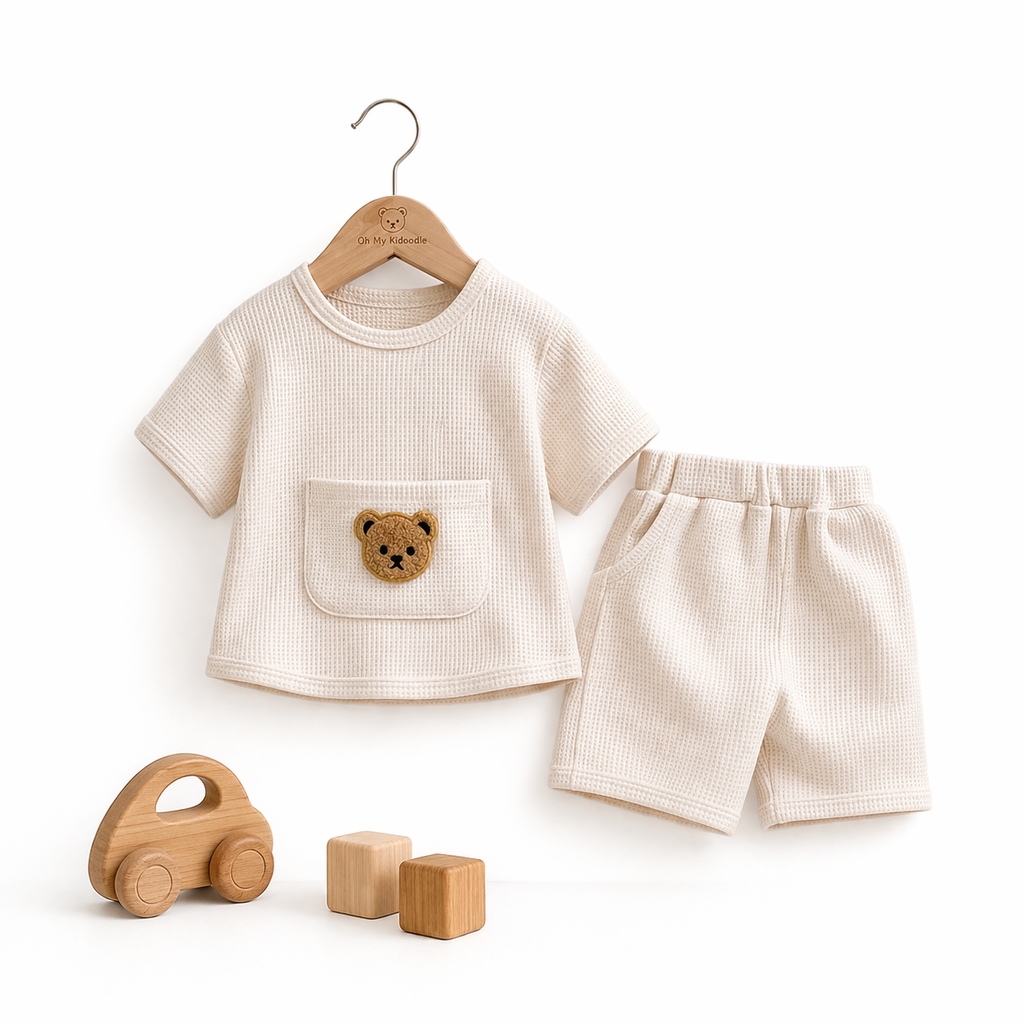 Ensemble Bébé Été Coton Gaufré Fraîcheur & Douceur Beige