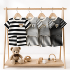 Ensemble 2 Pièces Garçon T-shirt + Short Rayé Noir & Blanc 80 à 130 cm
