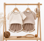 Ensemble 2 Pièces Bébé Haut Manches Courtes + Pantalon 100% Coton Mixte Beige & Kaki