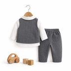 Ensemble 3 Pièces Bébé Garçon Gilet + Chemise + Pantalon Gris & Bleu Marine