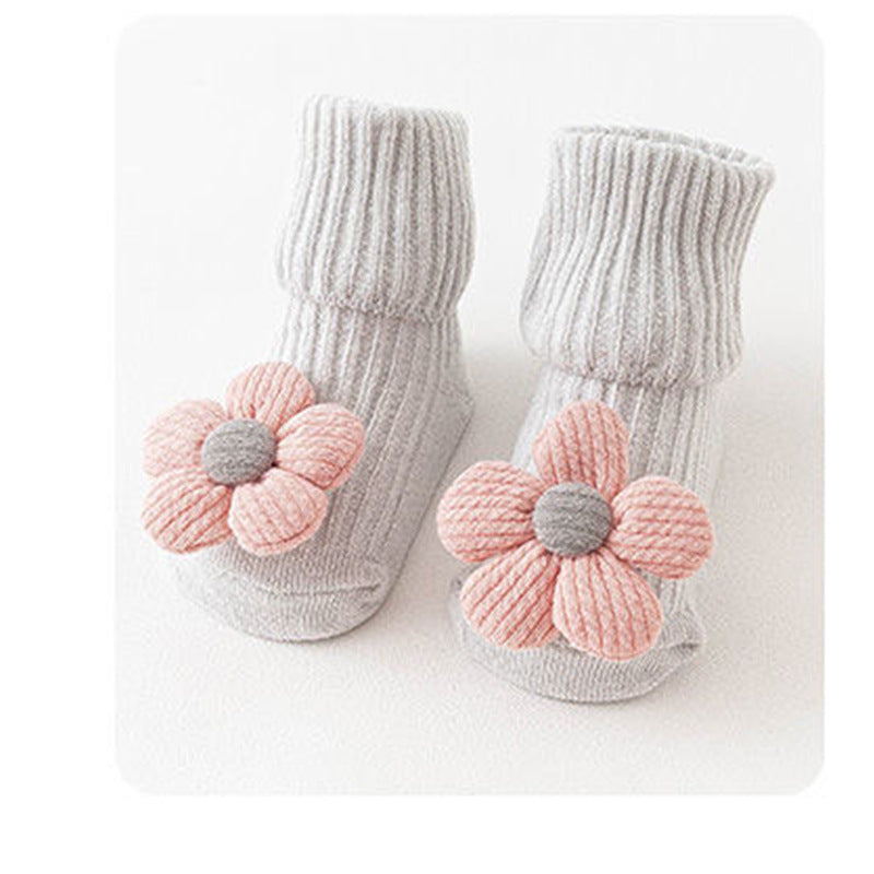 Chaussettes Bébé Coton Doux 22 Motifs Adorables Grey flowers