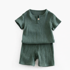 Ensemble 2 Pièces Enfant Veste + Pantalon Coton Effet Plissé 5 Coloris Green