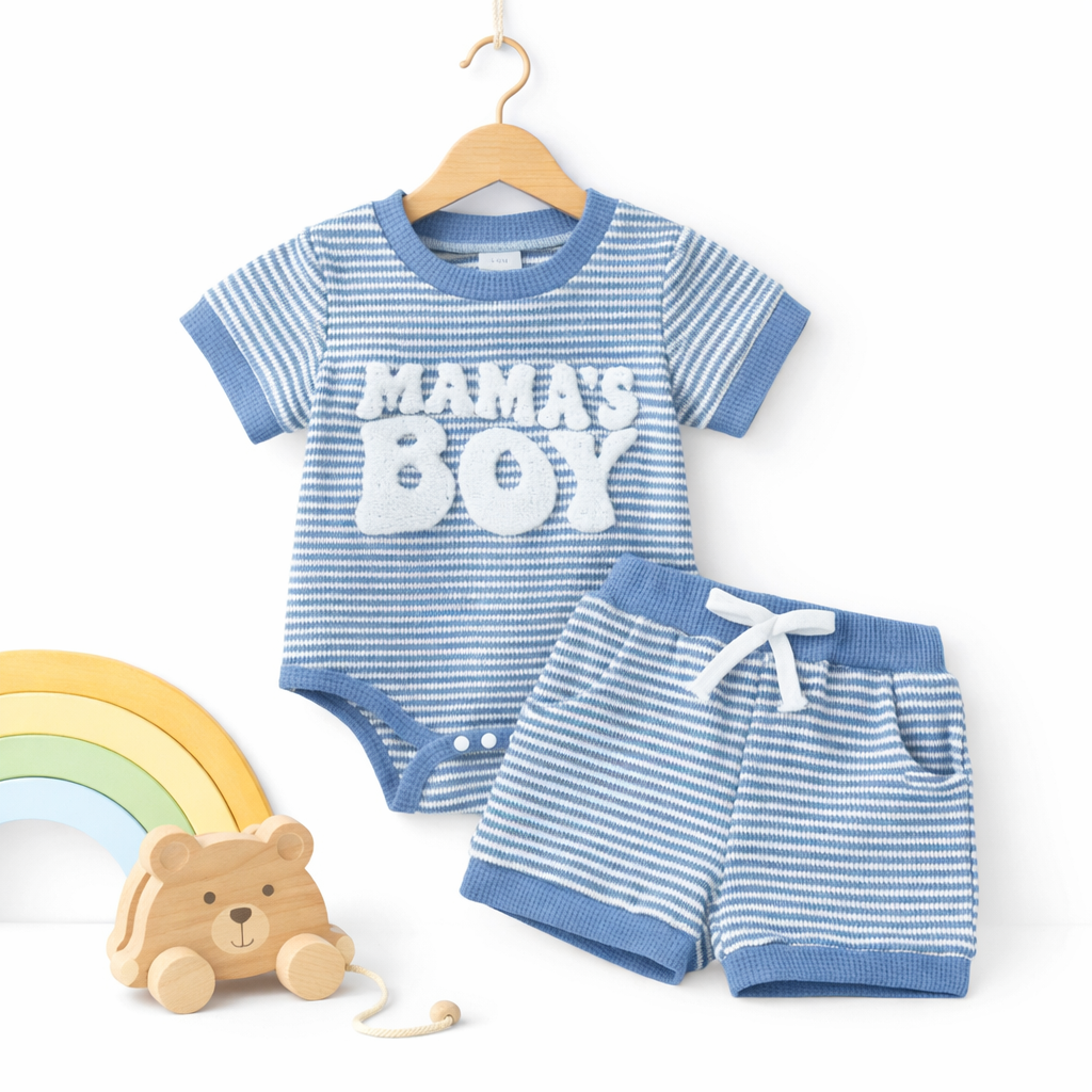 Ensemble 2 Pièces Bébé Garçon Combinaison + Short Broderie MAMA