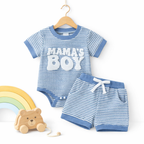 Ensemble 2 Pièces Bébé Garçon Combinaison + Short Broderie MAMA